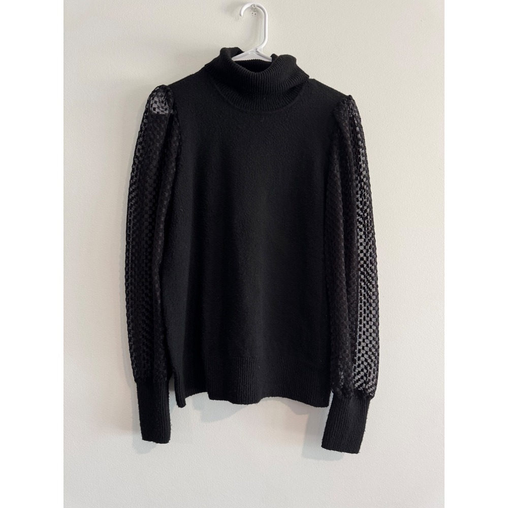 Marled Reunited Clothing‎ Mesh Puff Sleeve Turtleneck Womens Medium Black Knit